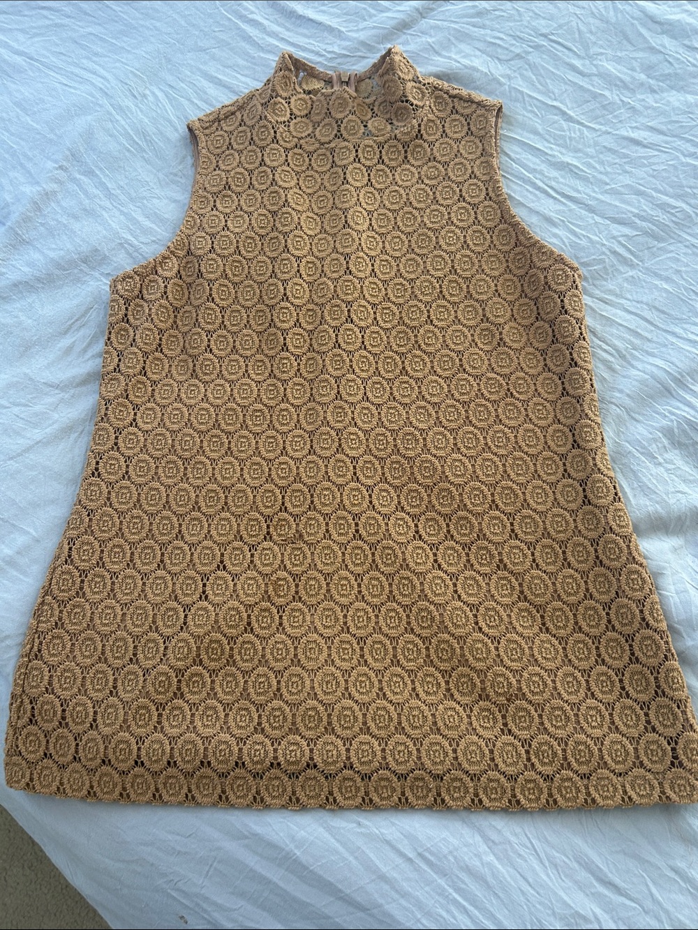 Charter Club Tan Crochet Mock Neck Sleeveless Top